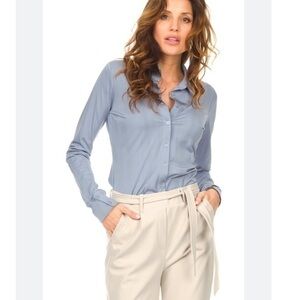 Zara Blue Slim Fit Oxford Style Button Down Blouse Preppy Blue Size Small